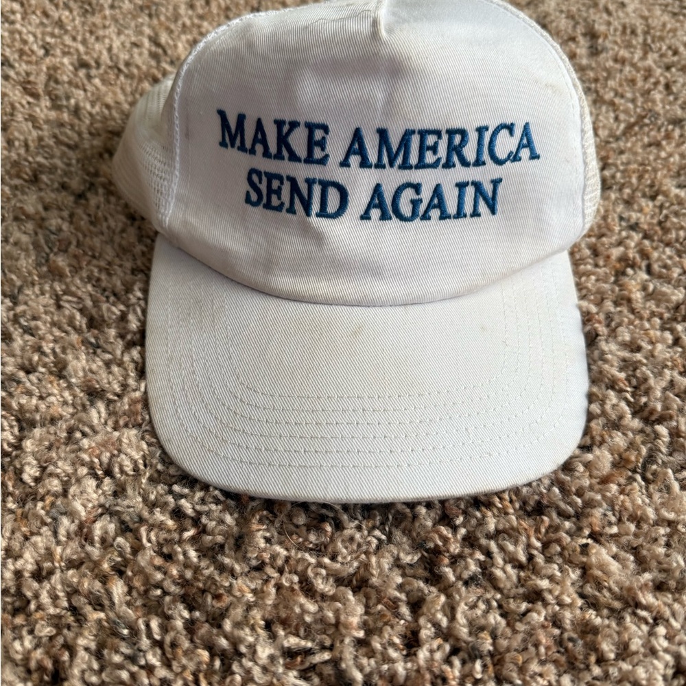 White Cap with Blue Embroidery